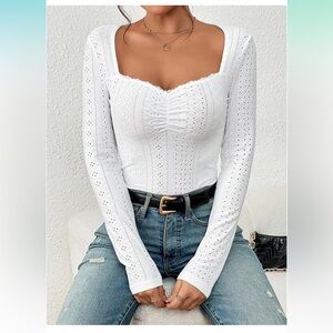 White Eyelet Long Sleeve Top